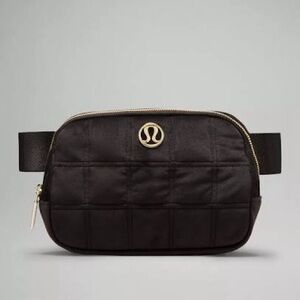 lululemon athletica Black Quilted Crossbody Belt Bag with Gold Hardware
